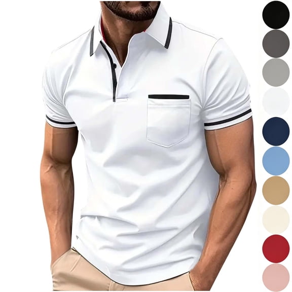 LONKITO Mens Polo Shirt with Pocket, Short Sleeve Collar Shirts Business Golf Casual Shirts