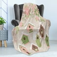 thumbnail image 4 of Birdhouse Soft Flannel Fleece Throw Blanket, Pastel Tone Nests Floral Ornaments Covered in Snow, Cozy Plush for Indoor and Outdoor Use, 50" x 70", Multicolor, by Ambesonne, 4 of 5