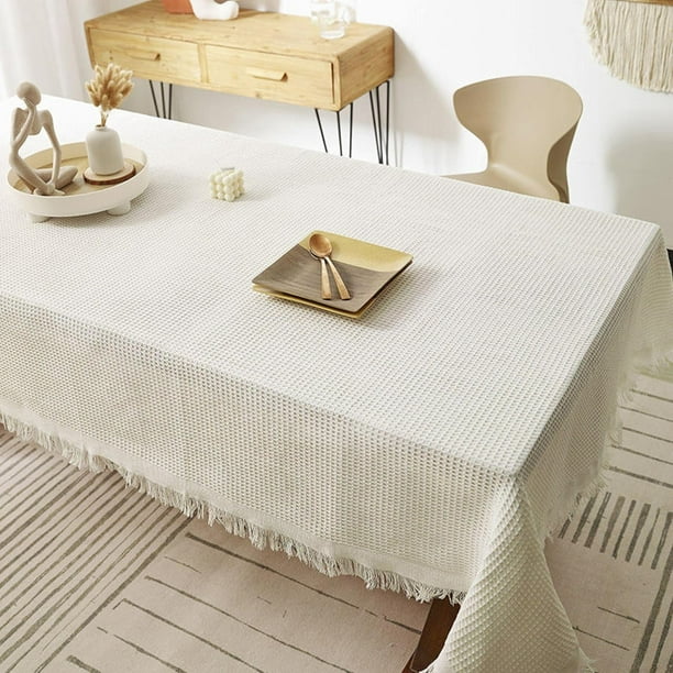 Nvzi Mesita de noche de lino y algodón con diseño de gofre japonés de color liso, funda a prueba de polvo, mesa de centro, mantel, mantel para el suelo, 35 x 35 pulgadas (blanco)