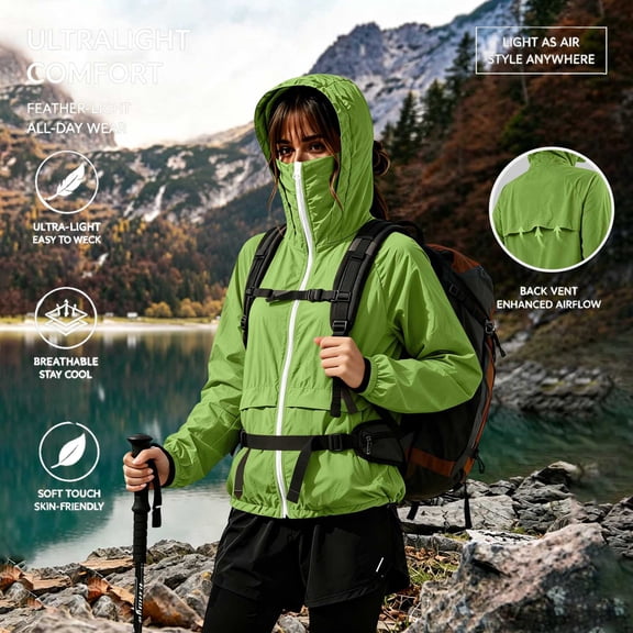 HOMBOM Womens Hiking Rain Jacket Lightweight Climbing Water Resistant Waterproof Full Zip Breathable Raincoat for Women with Pockets