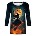 thumbnail image 4 of Kilaqueen Halloween Shirts for Women Funny Cute Graphic 3/4 Length Sleeve Tunic Tops Trendy Crewneck Witch Pumpkin Ghost Spooky Season Tops and Blouses Halloween Costume, 4 of 5