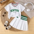 thumbnail image 2 of Kaprioy Toddler Baby Girl Cheerleader Outfit V Neck Letter Print T Shirt With Skirt Cheer Uniform Outfit Cheerleading Clothes School Sports Outfit, 2 of 6