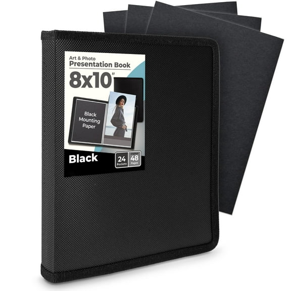 8x10 Photography Book Portfolio, 24 Sleeves Holds 48 Pages, Textured Poly Cover Binder for Digital Prints Art Cards, Black