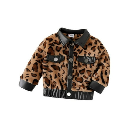 

Baby Boys Girls Jacket Patchwork Leopard Print Long Sleeve Coat Outwear