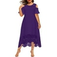 thumbnail image 1 of FAVIPT Robes Formelles pour Femmes Été Patchwork à Volants Robes Élégantes Manches Courtes Col Rond Robe Grande Taille Coupe Ample Dentelle Robes 2025 Violet,TTTG, 1 of 5