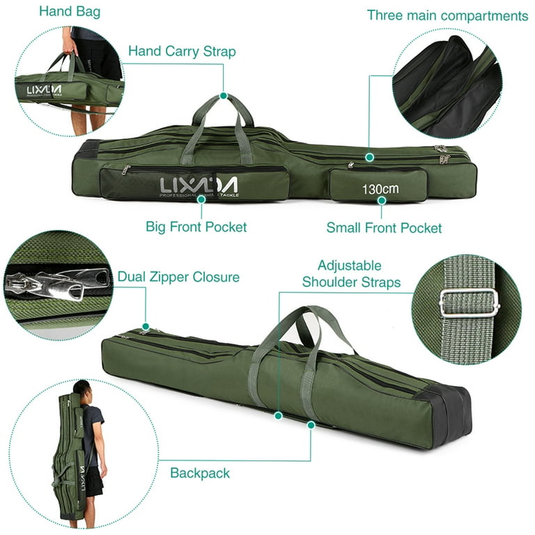 Lixada 130cm/150cm Three Layers Fishing Bag Portable Folding Fishing Rod  Reel Tackle Tool Carry Case Carrier Travel Bag