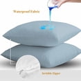 thumbnail image 4 of Light Blue Throw Pillow Covers 18x18 Inch Set of 2, Farmhouse Solid Blue Color Modern Art Waterproof Outdoor Pillow Covers, Decorative Cushion Pillowcases for Couch, Sofa, Bed, Garden, Patio, 4 of 9