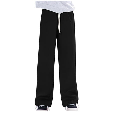 

DOSUKRAI Baggy Sweatpants Girls，Soild Casual Pants for Kids Drawstring Elastic Wide Leg Bottom Sweatpants with Pocket 6-14 Years Fashion Sales Today Clearance Black 6 Years