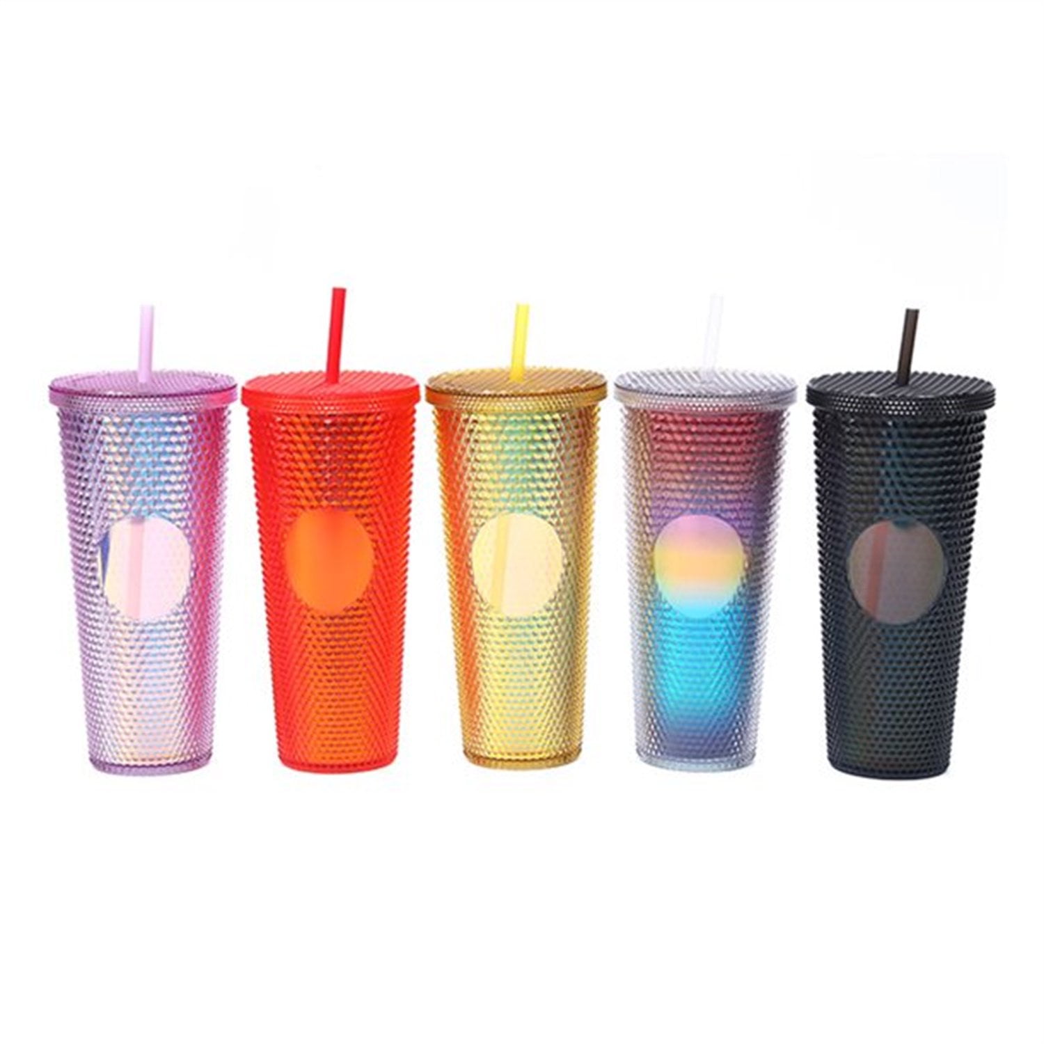 24Oz Studded Water Cup Straw Cup Tumbler With lid And Straw With Leak Proof  Lid Perfect Use For Iced Coffee Tumbler Changing Reusable (Circle Durian