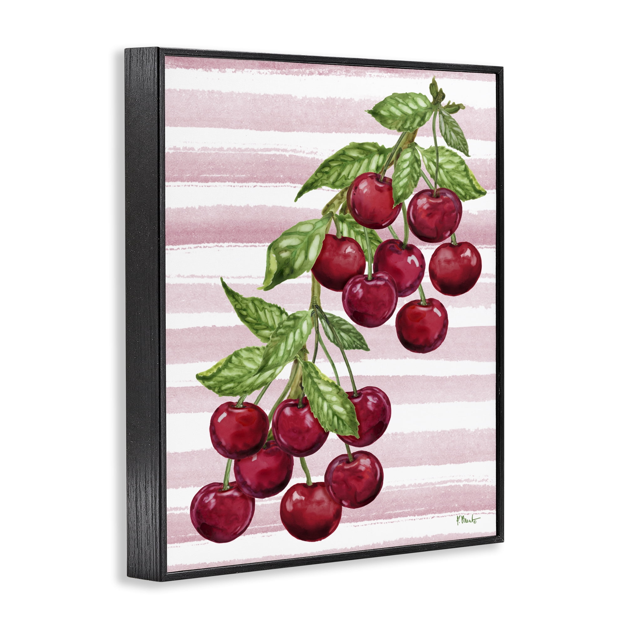 Stupell Industries Juicy Cherry Vine on Stripes Black Framed Giclee Art, design by Paul Brent