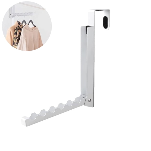 Over The Door Hook Door Hanger for Hanging Coats, Collapsible Over The Door Towel Rack Towel Hanger Door Coat Hanger Rack for Bathroom, Behind Back of Door, 1Pack, White