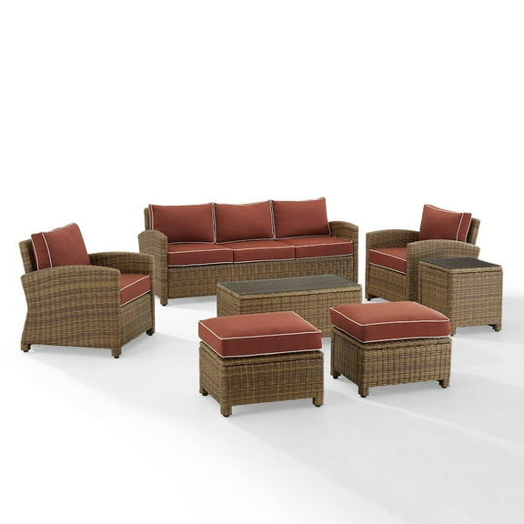 Crosley Furniture Bradenton 7-piece Fabric Outdoor Sofa Set in Sangria Red/Brown