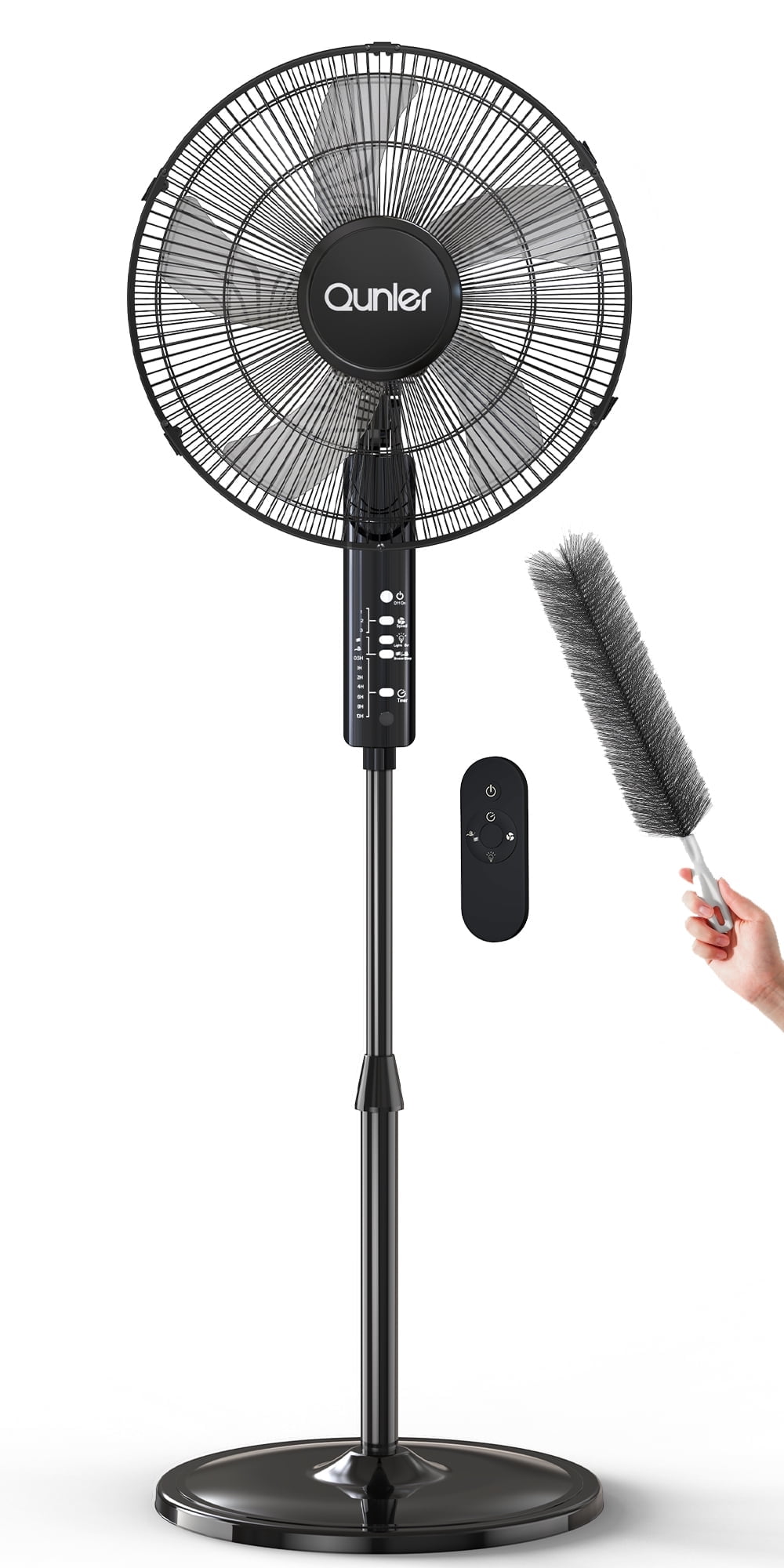 16" Pedestal Fan with Remote, 3-Speed Height Adjustment Standing Fan 10H Timer Oscillating Cooling Fan for Bedroom Home Office(Black)