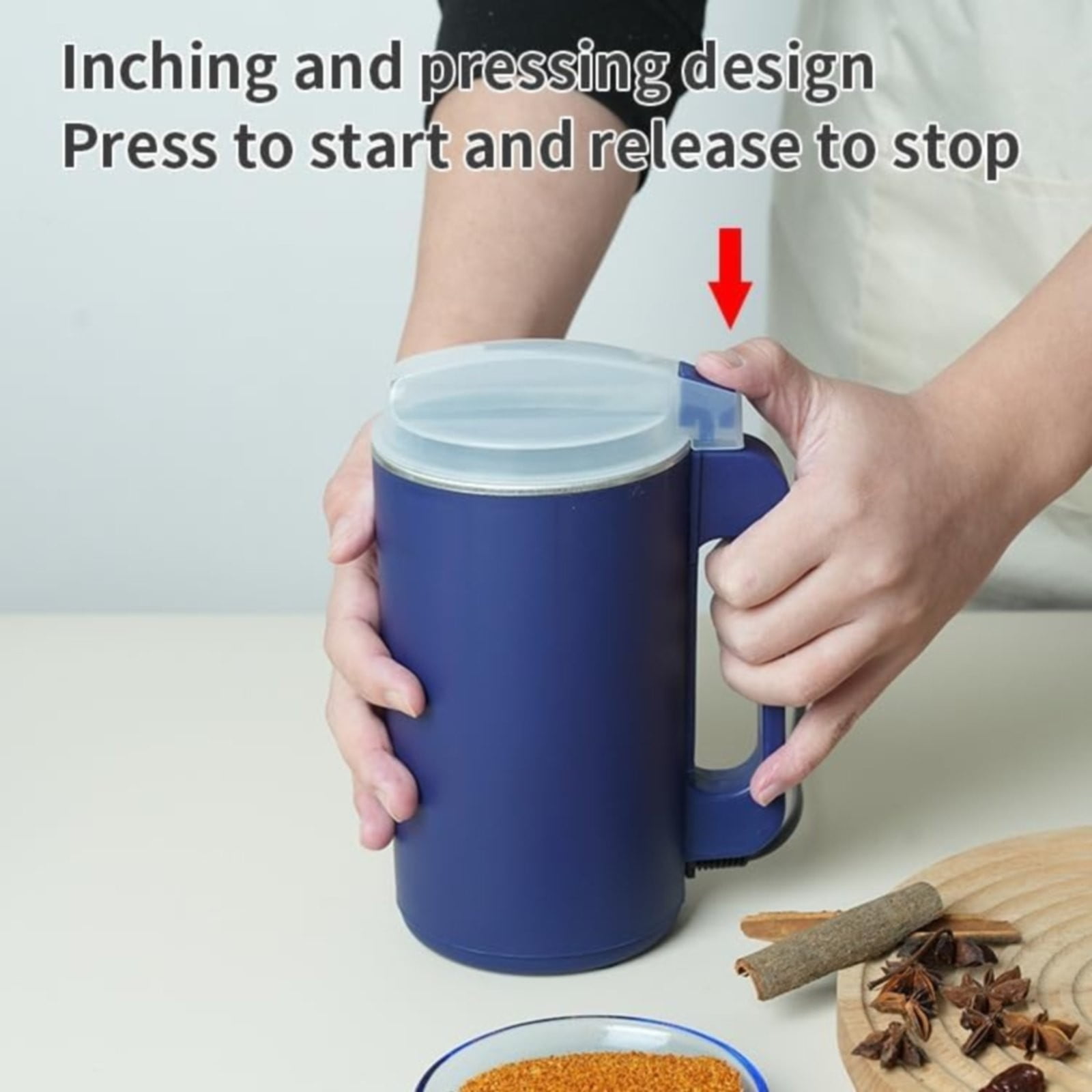 Small Household Ultrafine Grinder Machine, 600 Ml Compact Stainless Steel Mill for Coffee Beans, Spices & Grains, One-Touch 30 S Operation, Transparent Locking Lid, Portable , 1X Household Grinder
