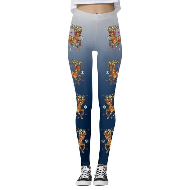 MKLEKYY Leggings con estampado de renos navideños para mujer, pantalones de yoga deportivos de cintura alta, mallas festivas para entrenamiento
