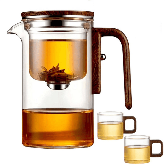 Tea Pot,Pot Magic Tea Pot,Water Separation Glass Teapot with Wooden Handle,Glass Tea Pot, Tea Pots Glass Teapot
