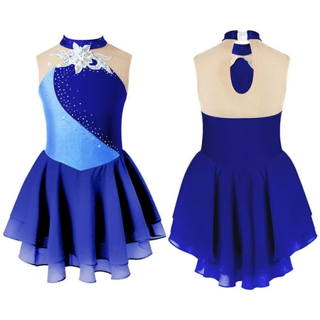

TiaoBug Girl Sleeveless Shiny Rhinestones Ice Figure Skating Dress