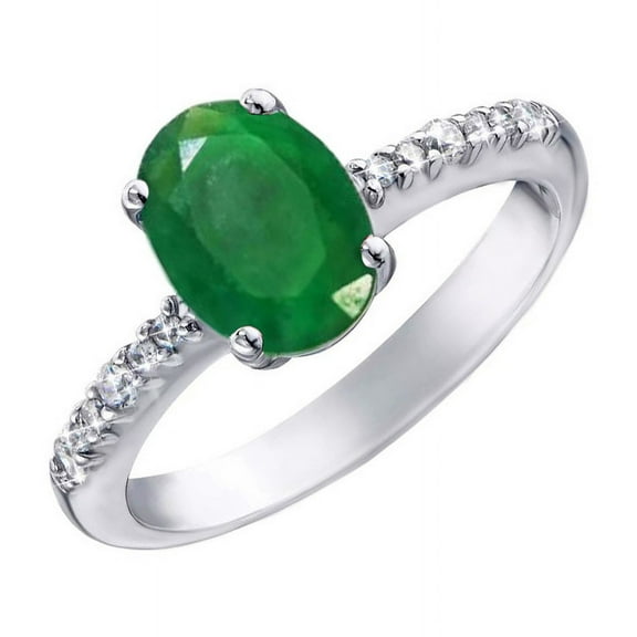 925 Sterling Silver May Birthstone Natural Emerald Stackable Ring For Women
