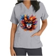 thumbnail image 3 of lcziwo Womens Mardi Gras Scrubs 2025 Spring Scrub Tops Carnival Funny Graphic Shirts Casual V Neck Medical Nursing Uniforms with Pockets Gray M My Orders Placed By Me, 3 of 6