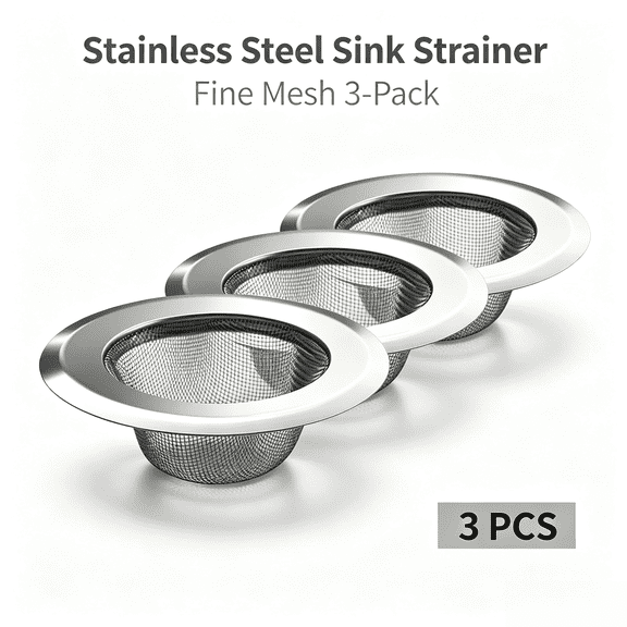 Vruelia 3 Pcs Stainless Steel Kitchen Mesh Silver Sink Strainer Large Wide Rim 4.5" Diameter, for Kitchen Sinks