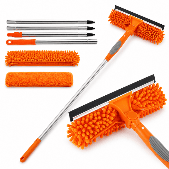Window Cleaning Squeegee Kit, 2 in 1 Window Squeegee Extension Pole Long Handle & Groove Cleaning Tool for Window,Car,Shower Glass Door,Mirror,Indoor & Outdoor 72.44*10.63in