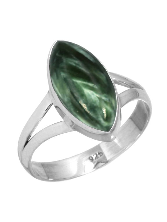 925 Sterling Silver Ring Natural Seraphinite Handmade Jewelry