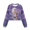 thumbnail image 4 of COEQINE Girls Crop Top Sweatshirt Long Sleeve Crewneck Fall Winter Pullover Cute Casual Loose Fit Streetwear Clothes for Teen Kids Age 5-6, Highland Cow Moon Lavender, 4 of 7