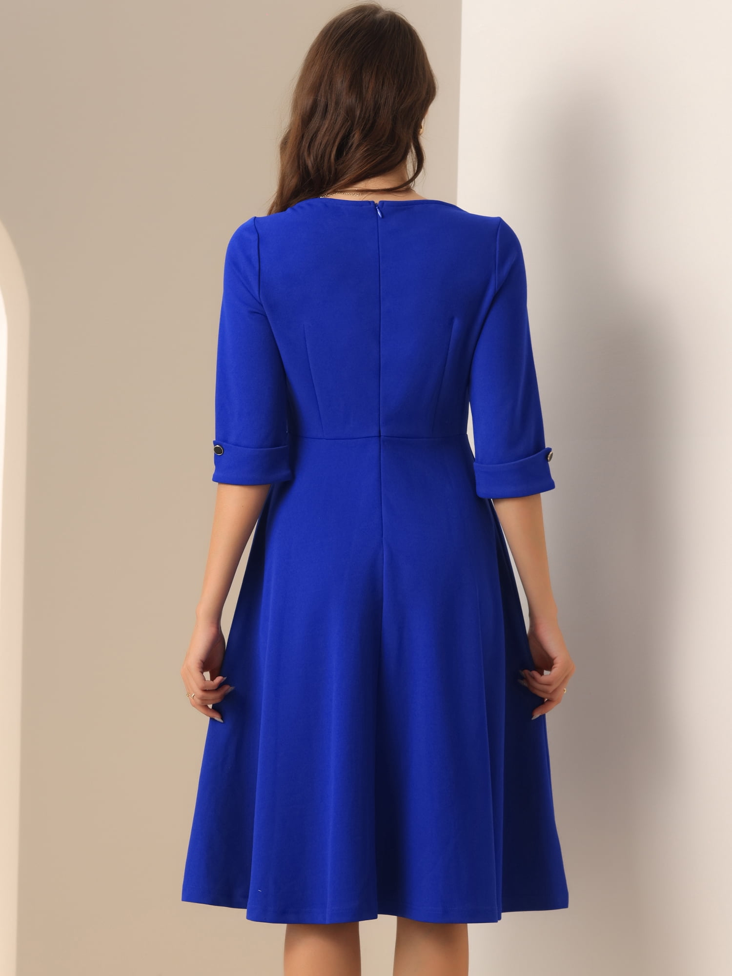 DARING DIVA Elegant Boat Neck Wear to Work Dress XS Royal Blue