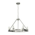 thumbnail image 2 of Hunter - Saddlewood 6-light Brushed Nickel, Large Chandelier, Dimmable, Casual Style, Wagon Wheel Shaped, for Bedrooms, Dining, Living Rooms - 19034, 2 of 7