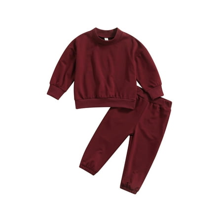 

Canrulo Autumn Lovely Baby Girls Clothes 2pcs Solid Long Sleeve Pullover Sweatshirt Tops Pants Set Red 12-18 Months