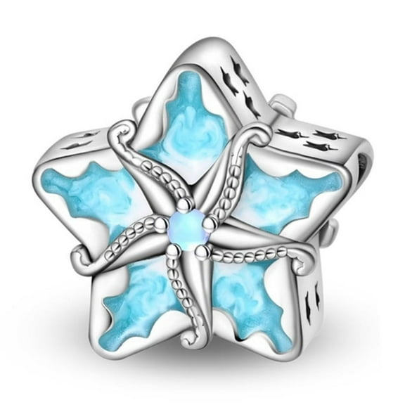 KUNSIR 925 Sterling Silver Charm Blue Ocean Star Bead Charm For Bracelet Charm