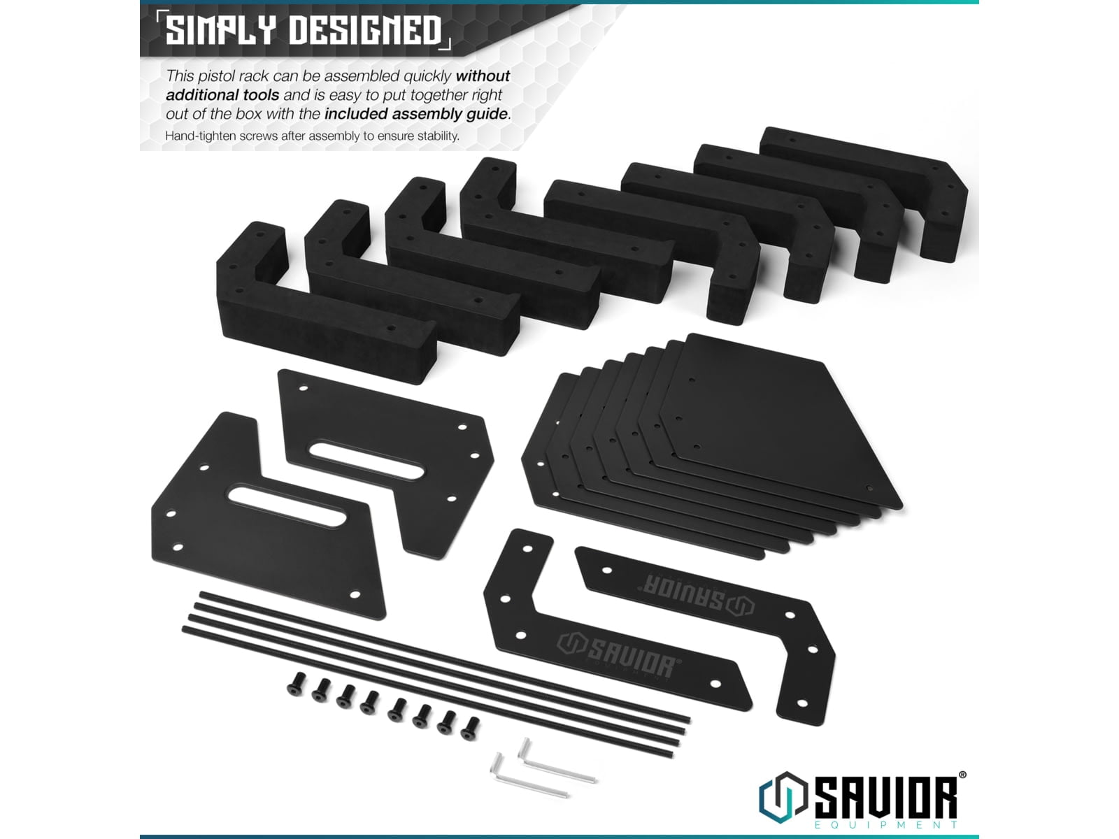 Savior Equipment 8 Slot Pistol Rack, Black, 7in H x 16.5in L x 9.5in D