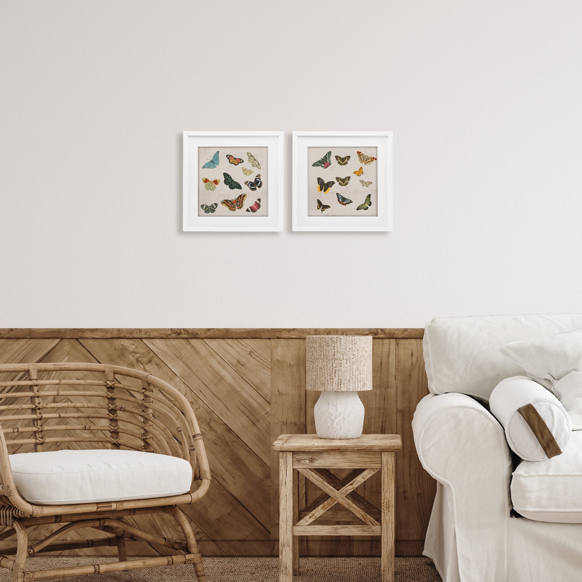 Stupell Industries Collection of Vintage Butterflies 2 Piece White Framed Print Under Glass Set, design by Dan Meneely