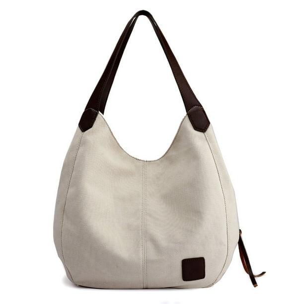 Bolso de hombro de lona de algodón con múltiples bolsillos para mujer, bolso de mano de moda