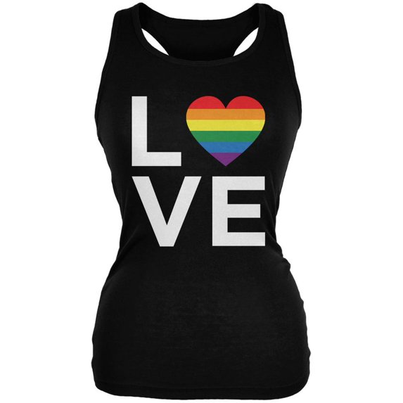 LGBT Love Stacked Heart Black Juniors Soft Tank Top
