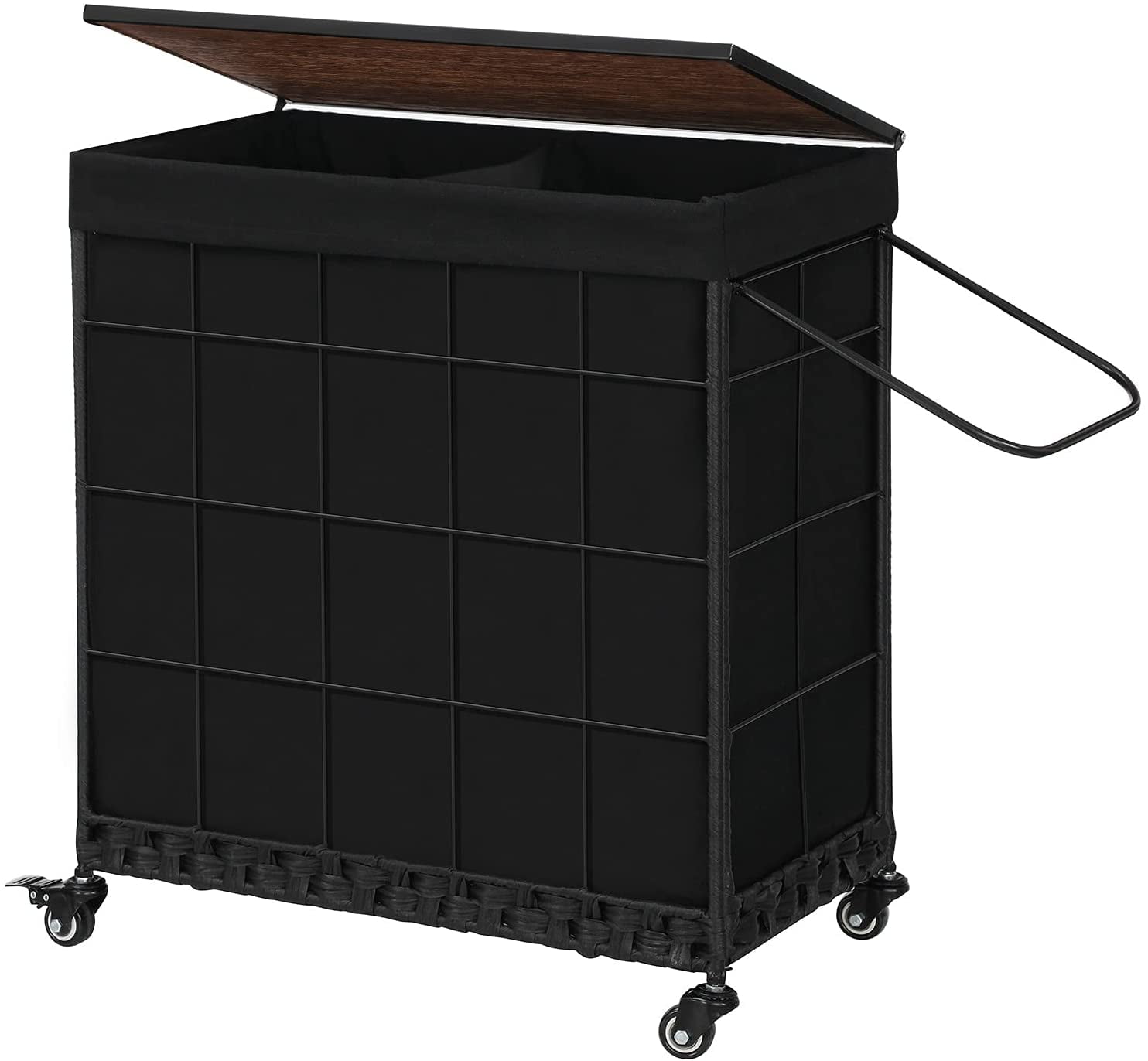 Laundry Hamper with Wood Lid and Divided Liner Bag; Durable Laundry