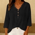 thumbnail image 5 of LEKODE Linen Tops for Women Gauze Shirts Womens Blouse 3/4 Sleeve Casual Tunic Blouses Casual Blouses Tunic Tops Breathable Tops Minimalist V Neck V Neck Roll Up Sleeve Shirt Loose Clothes Black L, 5 of 9