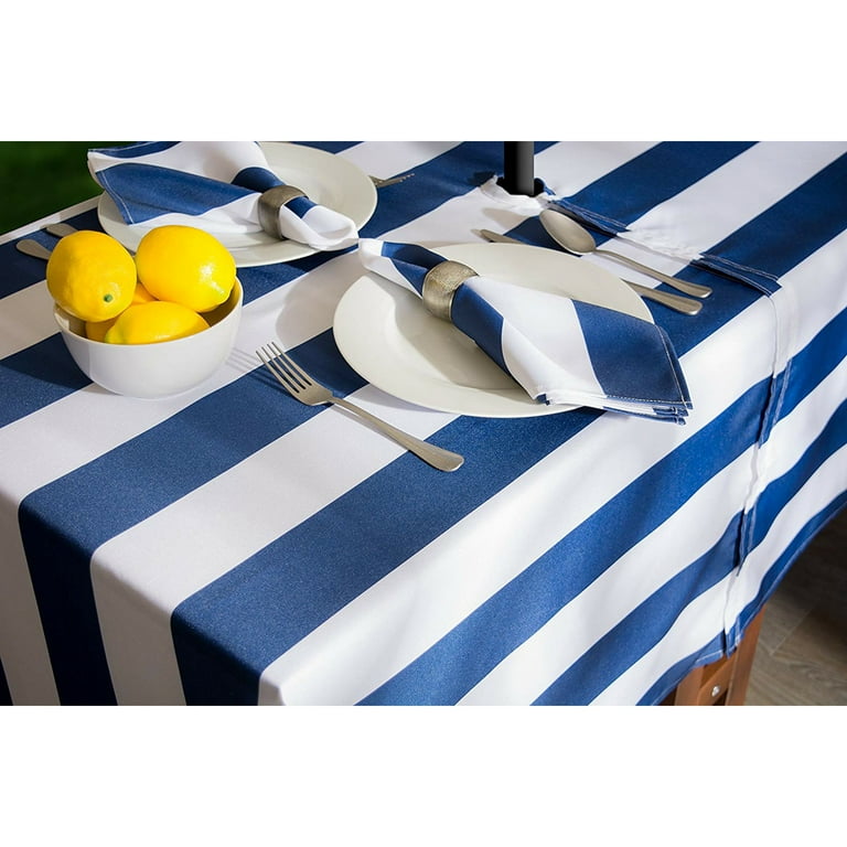 Outdoor 60 in. x 120 in. Nautical Blue Cabana Stripe Polyester with Zipper Tablecloth Outdoor 60 in. x 120 in. Nautical Blue Cabana Stripe Polyester with Zipper Tablecloth