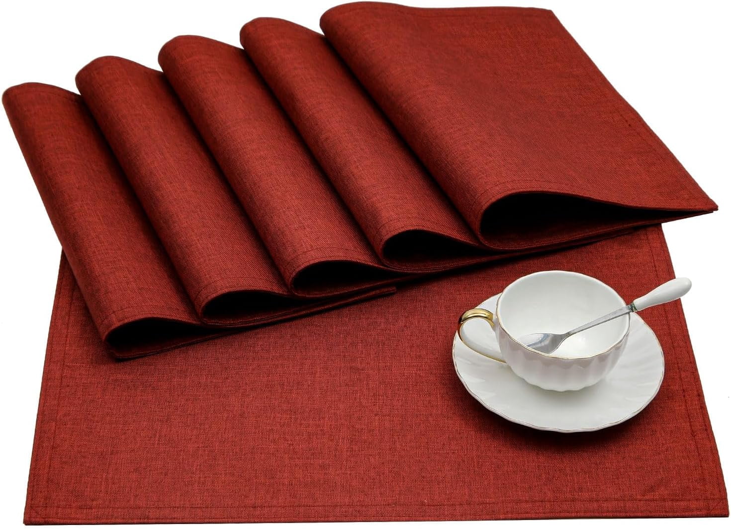 Placemats Set of 4 Washable Non Slip Placemats Heat Resistant Cloth Table Mats Double Layer Absorbent Place Mats, Burgundy Red