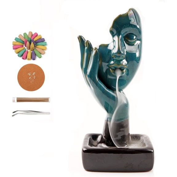 Thinking Statue Backflow Incense Holder Waterfall Burner, with 30 Incense Sticks,20 Backflow Incense Cones,1 Mat,1 Tweezers,1 Thinking Statues Aromatherapy Ornamental for Home Office Yoga…