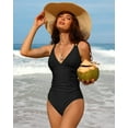 thumbnail image 6 of Charmo Womens V Neck One Piece Swimsuits Ruched Tummy Control Monokini Bathing Suits, 6 of 7