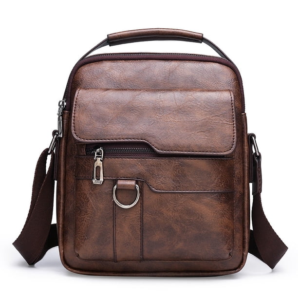 Bolso mensajero de cuero para hombre con correa al hombro - Bolso portátil de gran capacidad con múltiples compartimentos para trabajo, viajes y uso diario