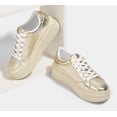 thumbnail image 4 of LUCKY STEP Fashion Chunky Faux Leather Sneakers Low Top Casual Shoes,Gold,Womens, 4 of 9