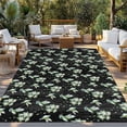 thumbnail image 2 of Black Summer Botanical Outdoor Rug 5x8 Ft - Reversible Patio Rug Outdoor Camping Rugs, Green Spring Floral Birds Farmhouse Indoor Outdoor Area Rugs, Non-Slip Outdoor Carpet Runner for Deck/Porch, 2 of 8