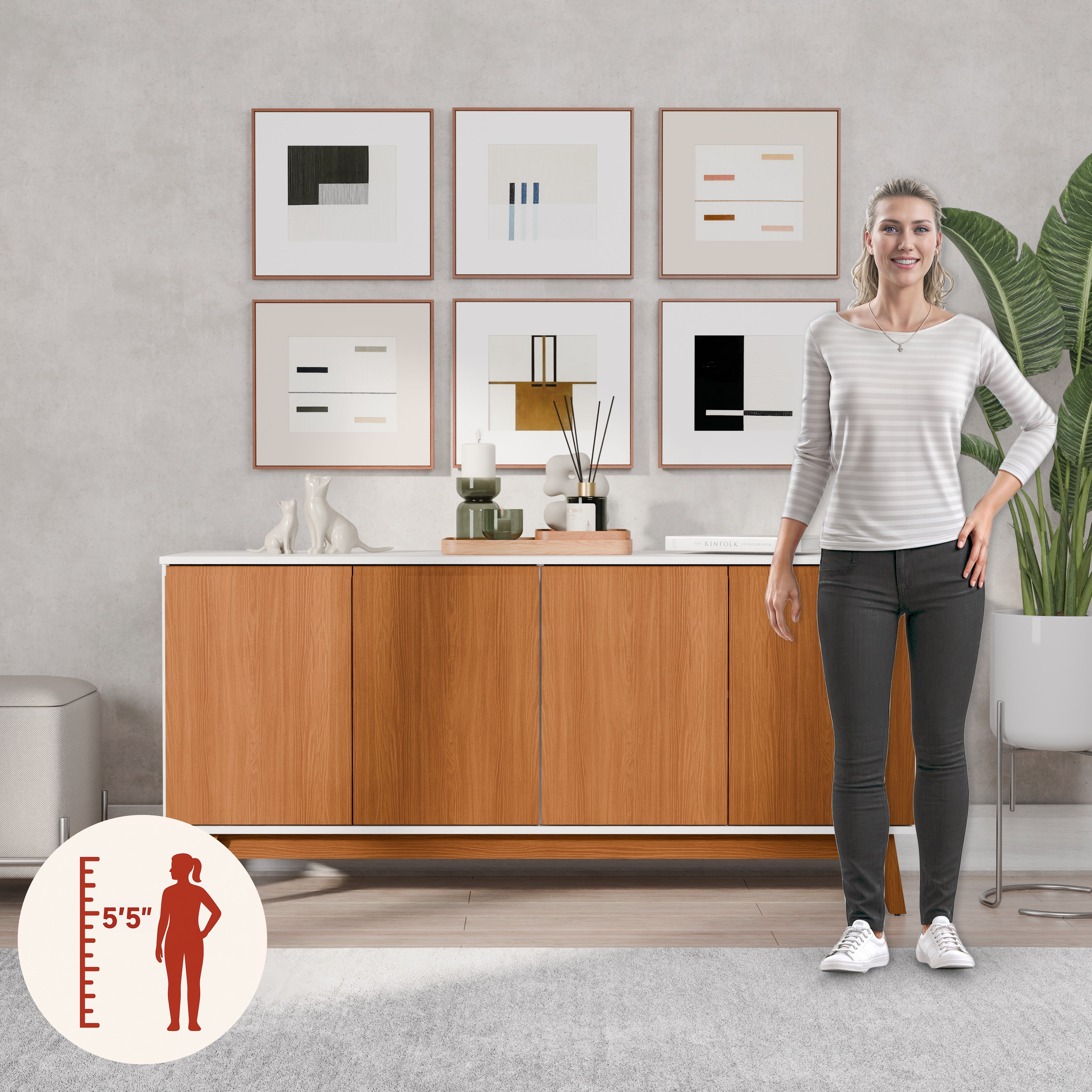 Kappesberg Tokyo 4-Door Sideboard with Soft-Close Doors, White/Golden Oak Finish