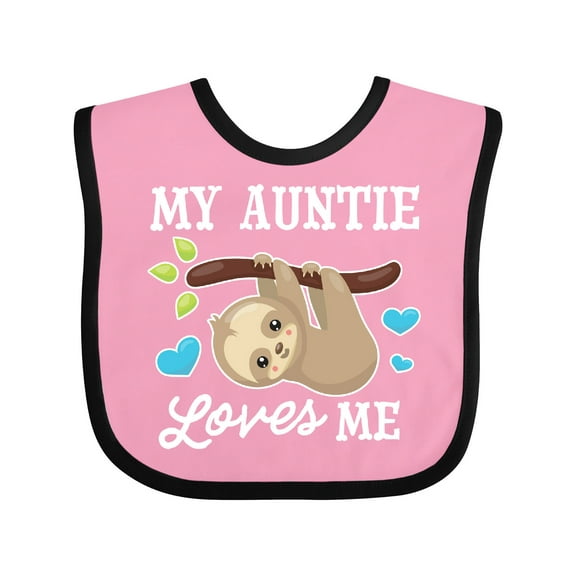 Inktastic My Auntie Loves Me with Sloth and Hearts Boys or Girls Baby Bib