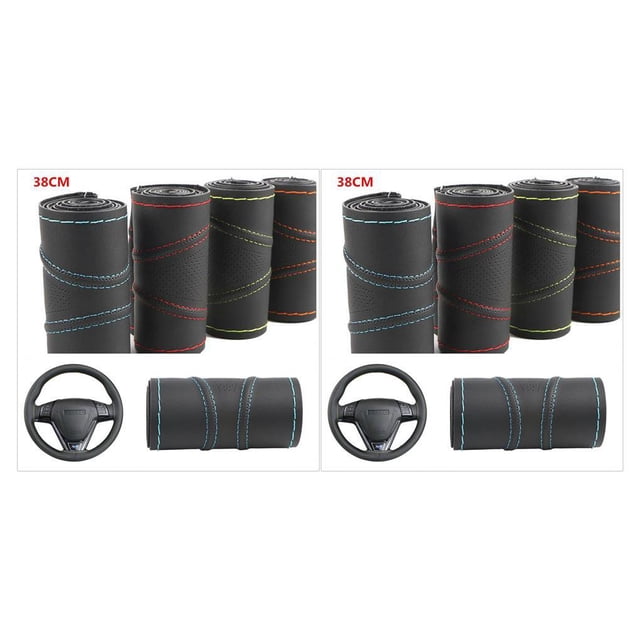 relayinert Fiber Leather Car Steering Wheel Cover Wheel Cover Anti-slip Embossing Anti-slip Embossing Pattern Auto for Protection Wheel Cover Wine Red 2Set