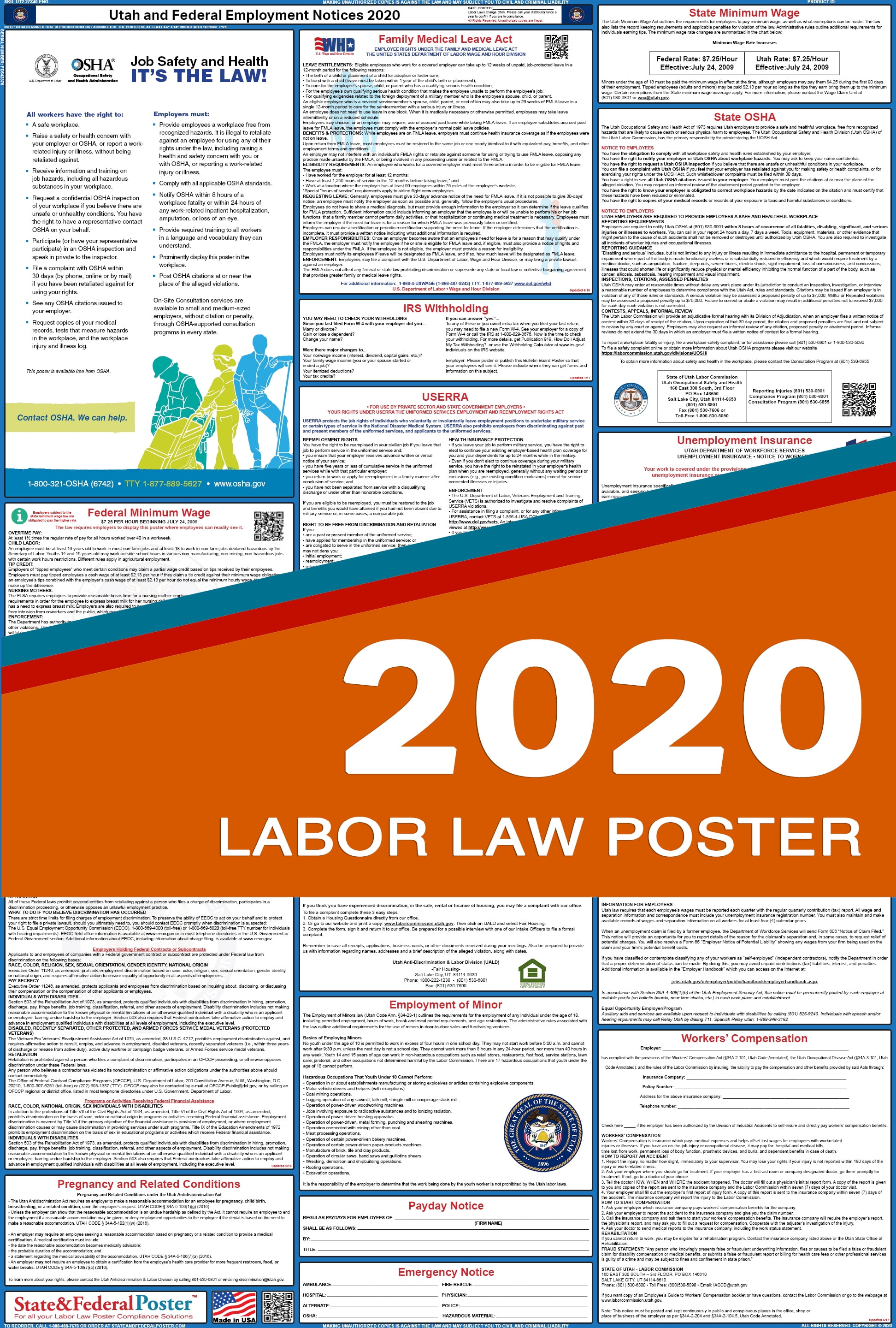 2020 Utah State and Federal Labor Law Poster (Laminated)