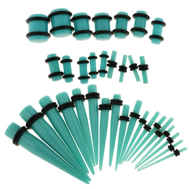 Kit de 36 tapones para dilatación de orejas con junta tórica de goma, 14G-00G Azul claro