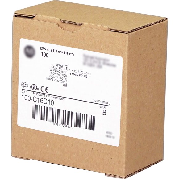 100-C16D10 100-C IEC Contactor, 16A, 110/120 VAC 50/60 Hz Coil, 1 N.O. 0 N.C., Screw Terminals